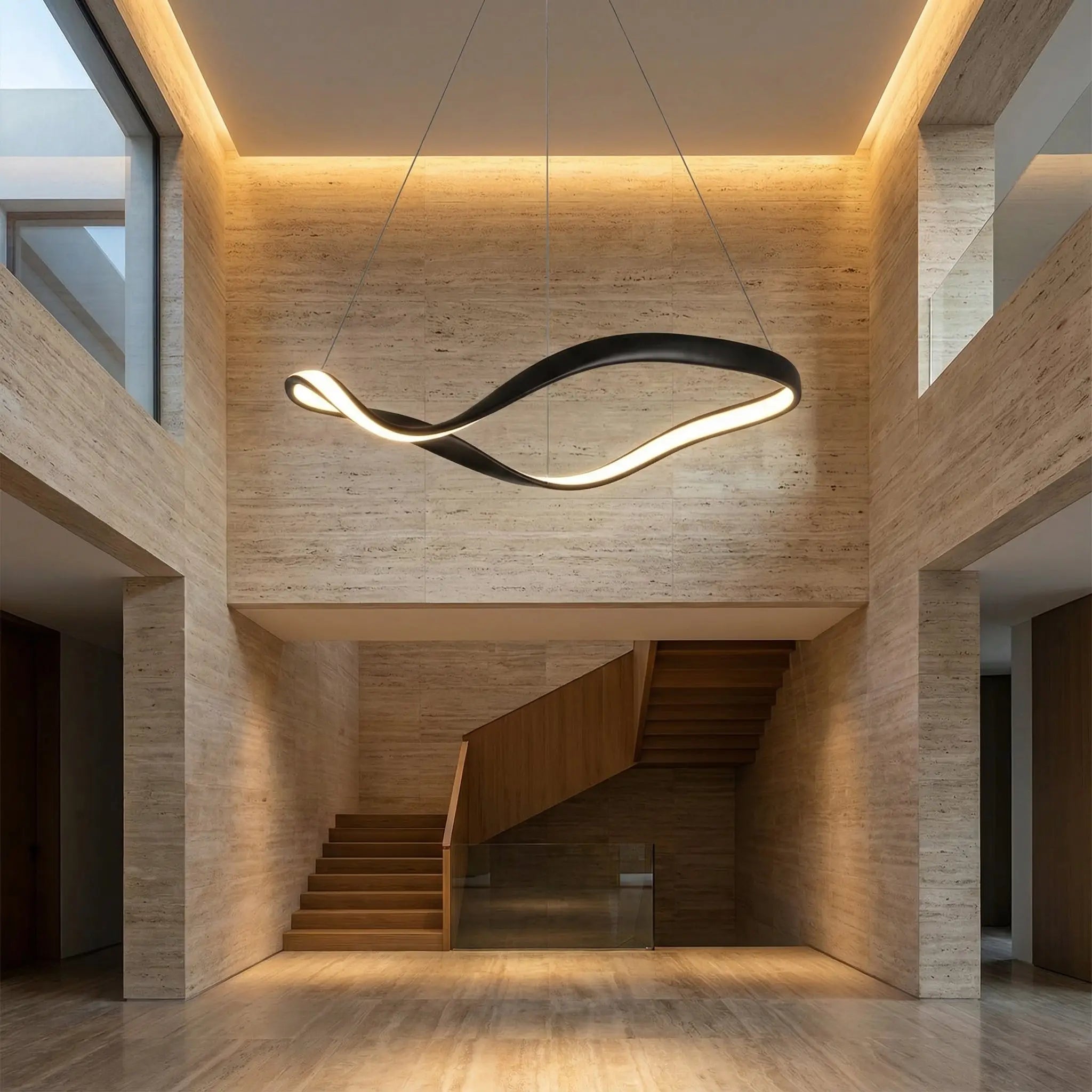 Suspension Moderne | Éclairage LED en Métal et Verre avec Design Contemporain ? Ambiance Chaleureuse pour Escaliers 2