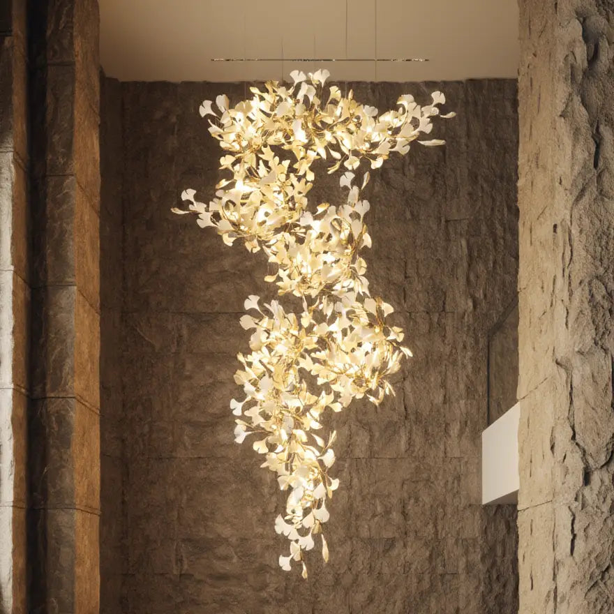 Suspension Florale Élégante en Métal Doré avec Lumière Chaude ? Ambiance Luxueuse pour Intérieur 4